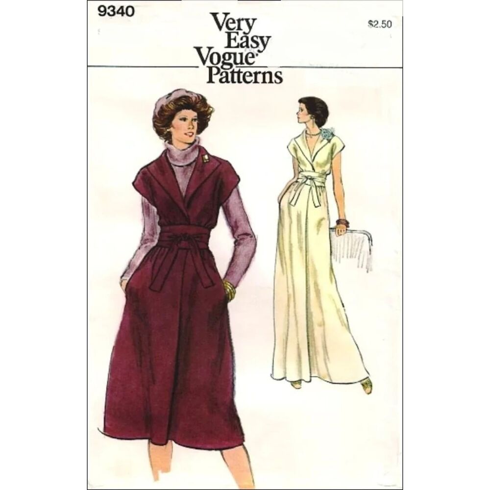 Very Easy Vogue Misses Maxi Dress Shawl Vintage Sz 8 Bust 31.5 Complete